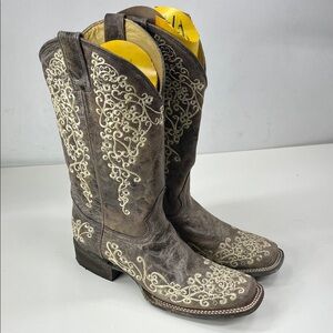 Corral Brown Crater Bone Embroidery Western Cowgirl Boots Size 10.5